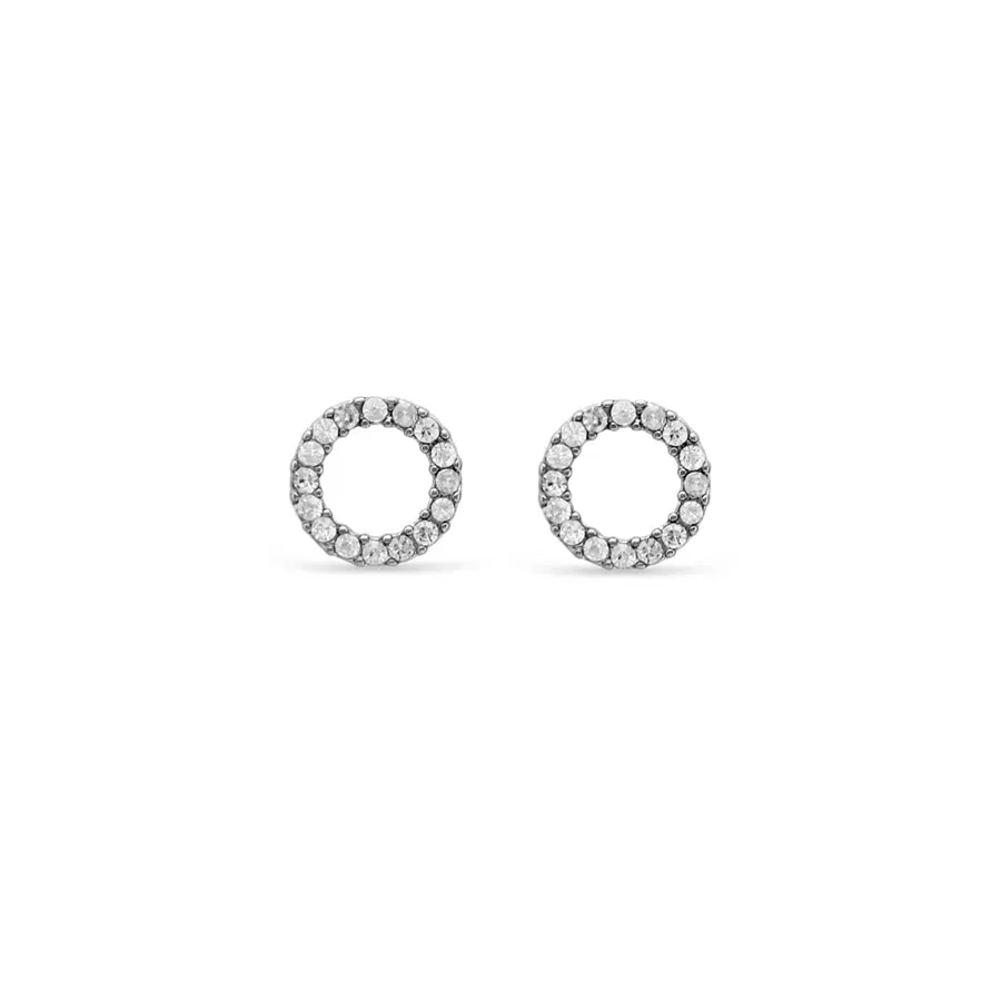 Ear Sense Earring CH261 Small Silver Crystal Circle Stud Earrings