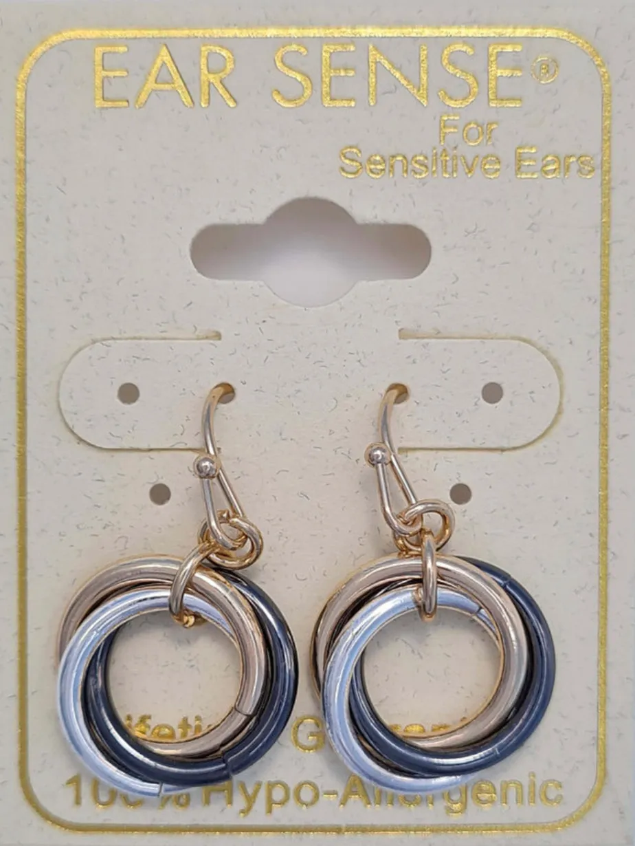 Ear Sense Earring F401 3 tone entwined rings