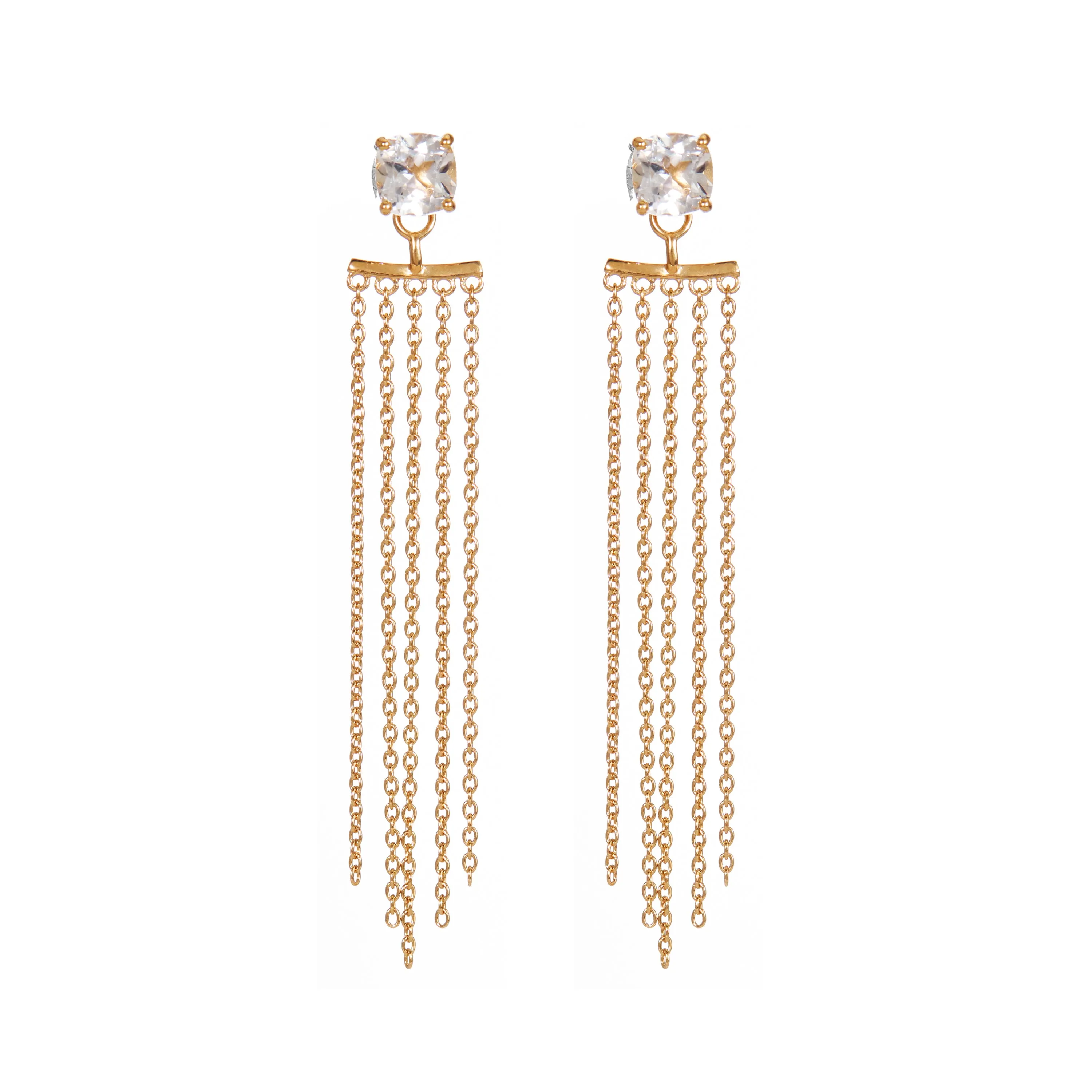 Earrings - White Topaz with Gold Ear Jacket