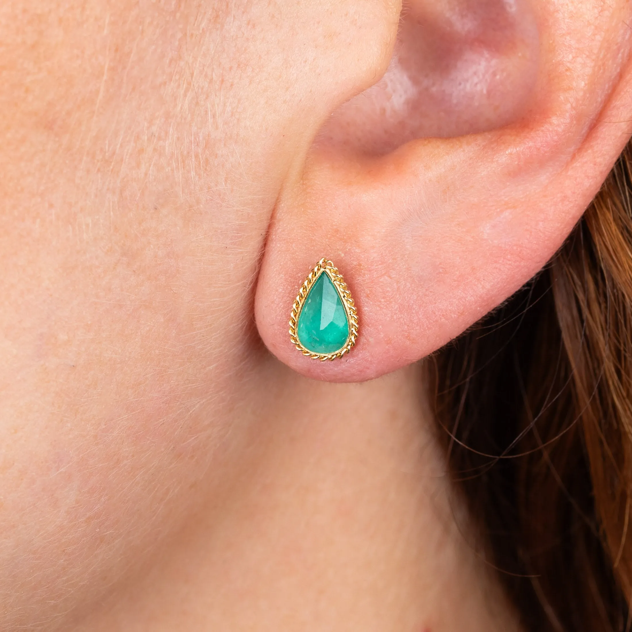 Emerald Teardrop Stud Earrings