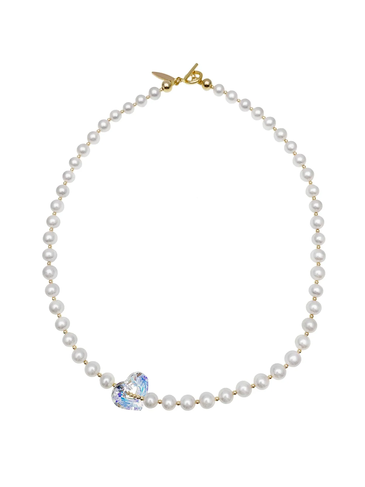 Freshwater Pearls With Swarovski Crystal Heart Charm Short Necklace EN043