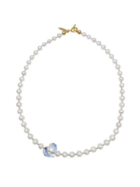 Freshwater Pearls With Swarovski Crystal Heart Charm Short Necklace EN043