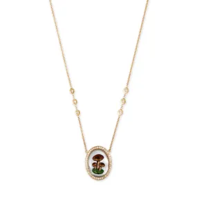 HAND PAINTED BROWN MUSHROOMS ON MOTHER OF PEARL NECKLACE