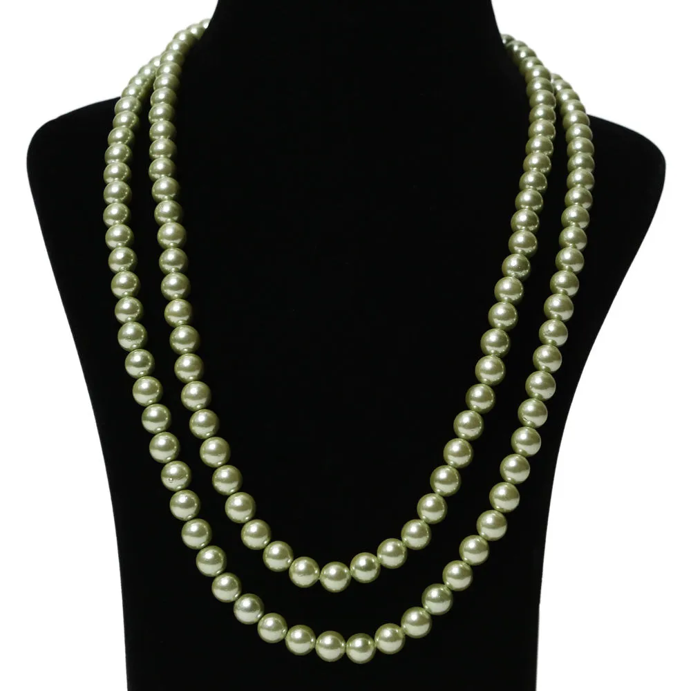 Imeora Green 8mm Double Line Shell Pearl Necklace With 10mm Green Shell Pearl Studs