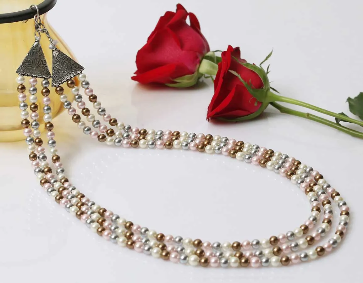 Imeora Multicolor 6mm Tripple Line Shell Pearl Necklace