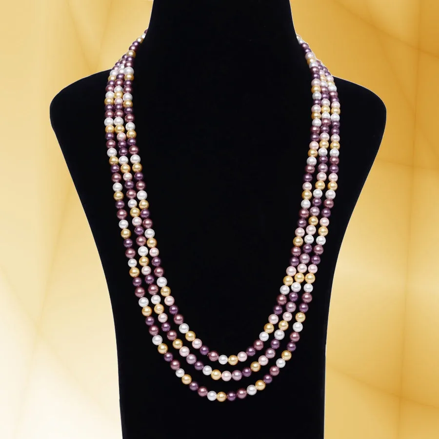 Imeora Multicolor 6mm Tripple Line Shell Pearl Necklace