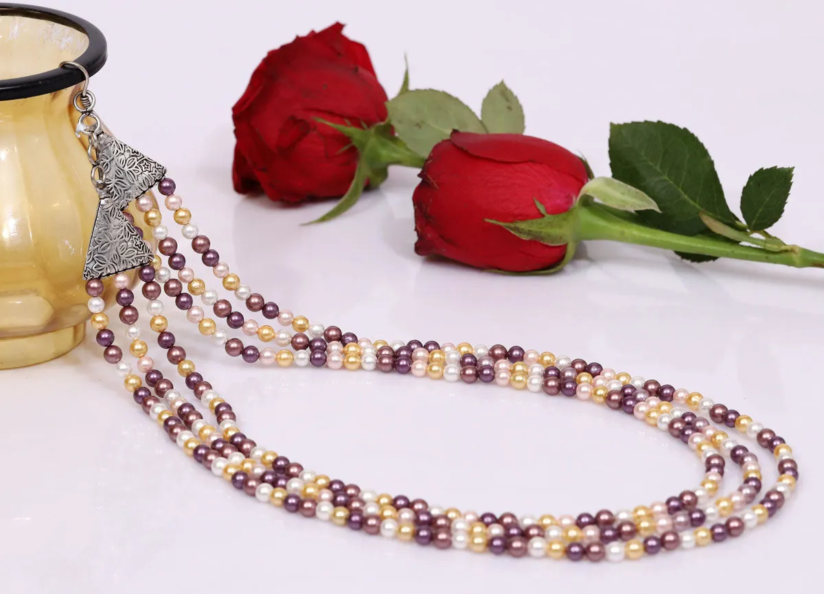 Imeora Multicolor 6mm Tripple Line Shell Pearl Necklace