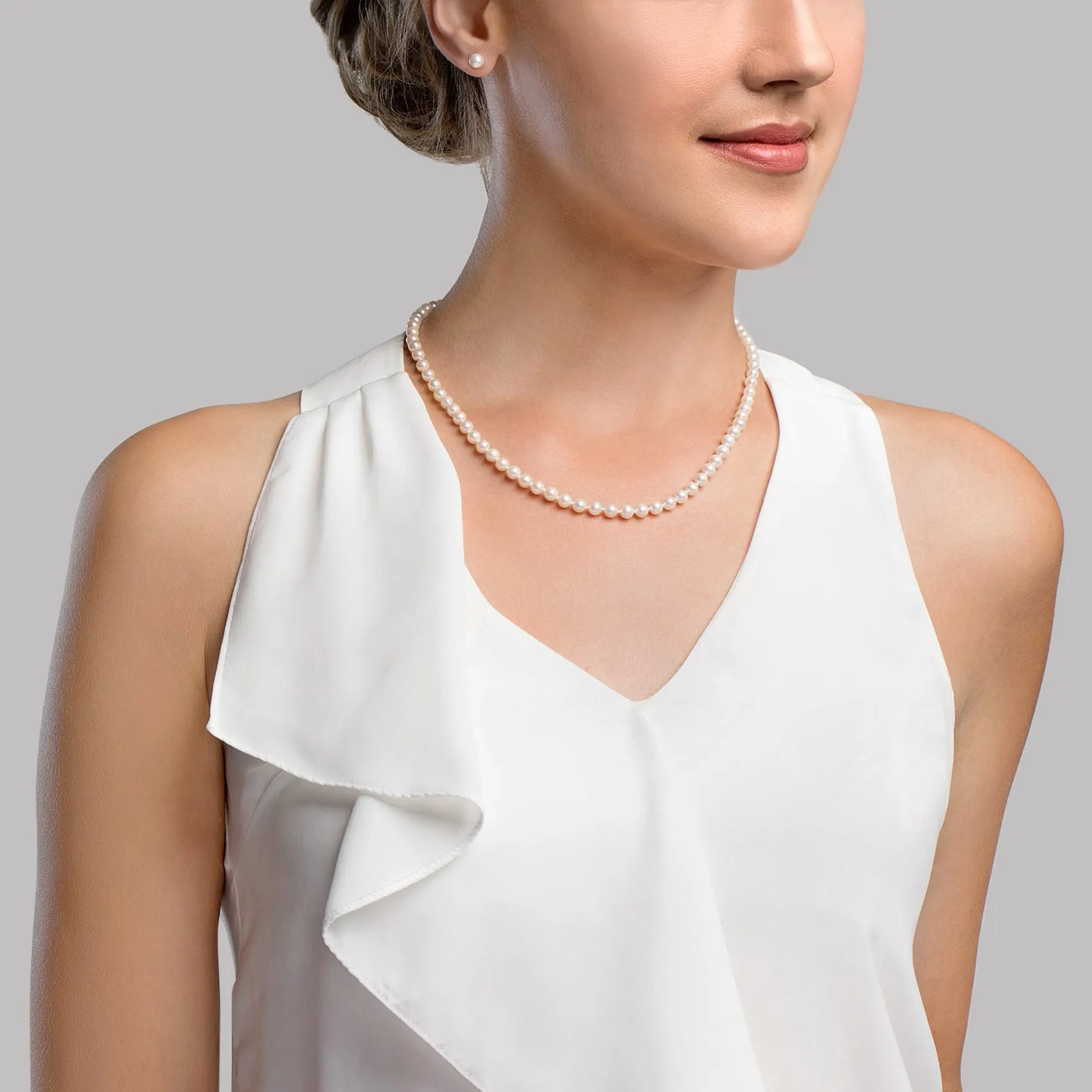 Japanese Akoya White Pearl Necklace, 5.0-5.5mm - AA  Quality