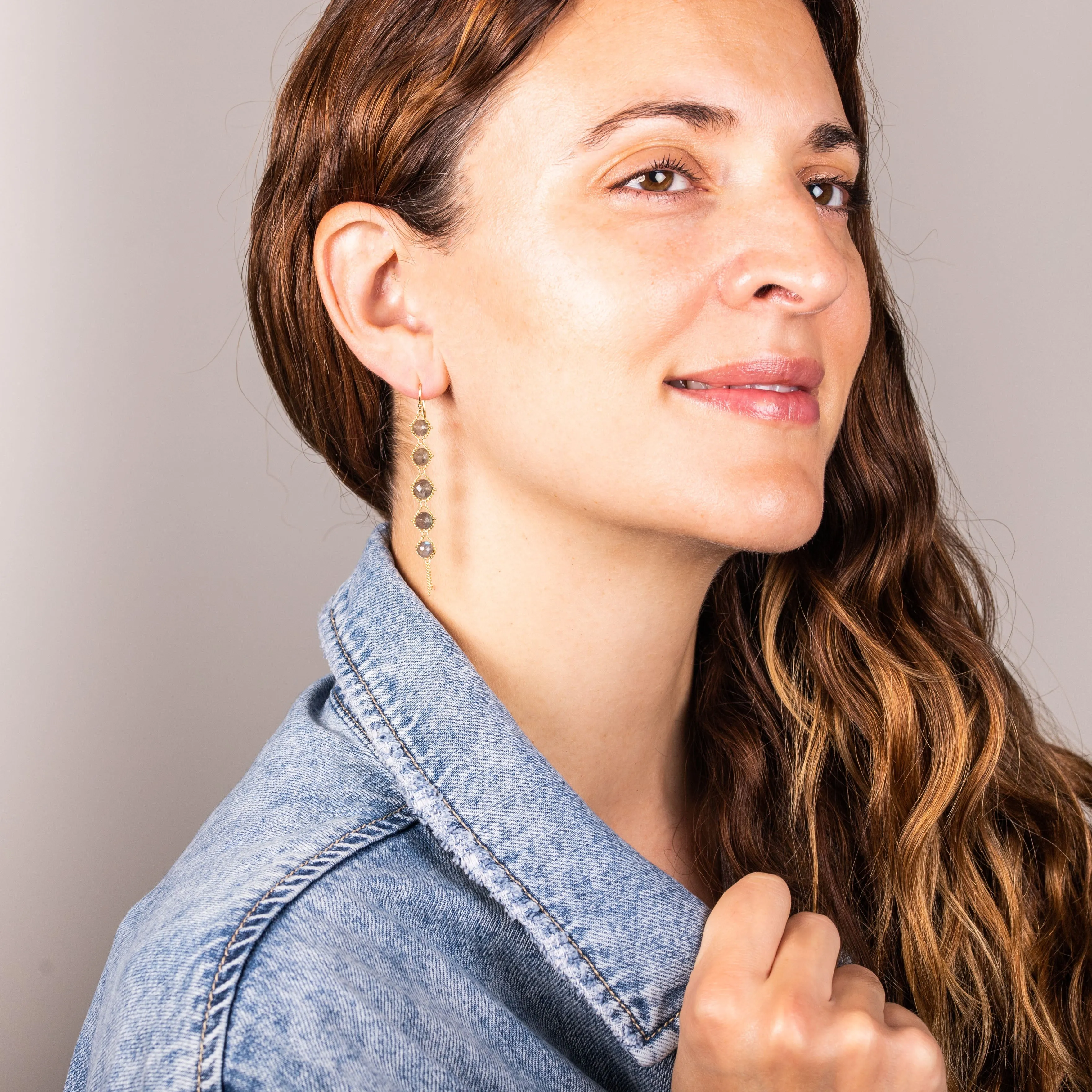 Long Textile Earrings in Labradorite