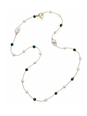 Malachite With Freshwater Pearl Multi-way Long Necklace EN005