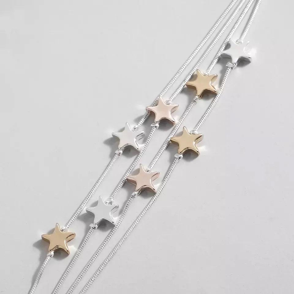 Multi Star String Bracelet - Gold, Rose Gold & Silver