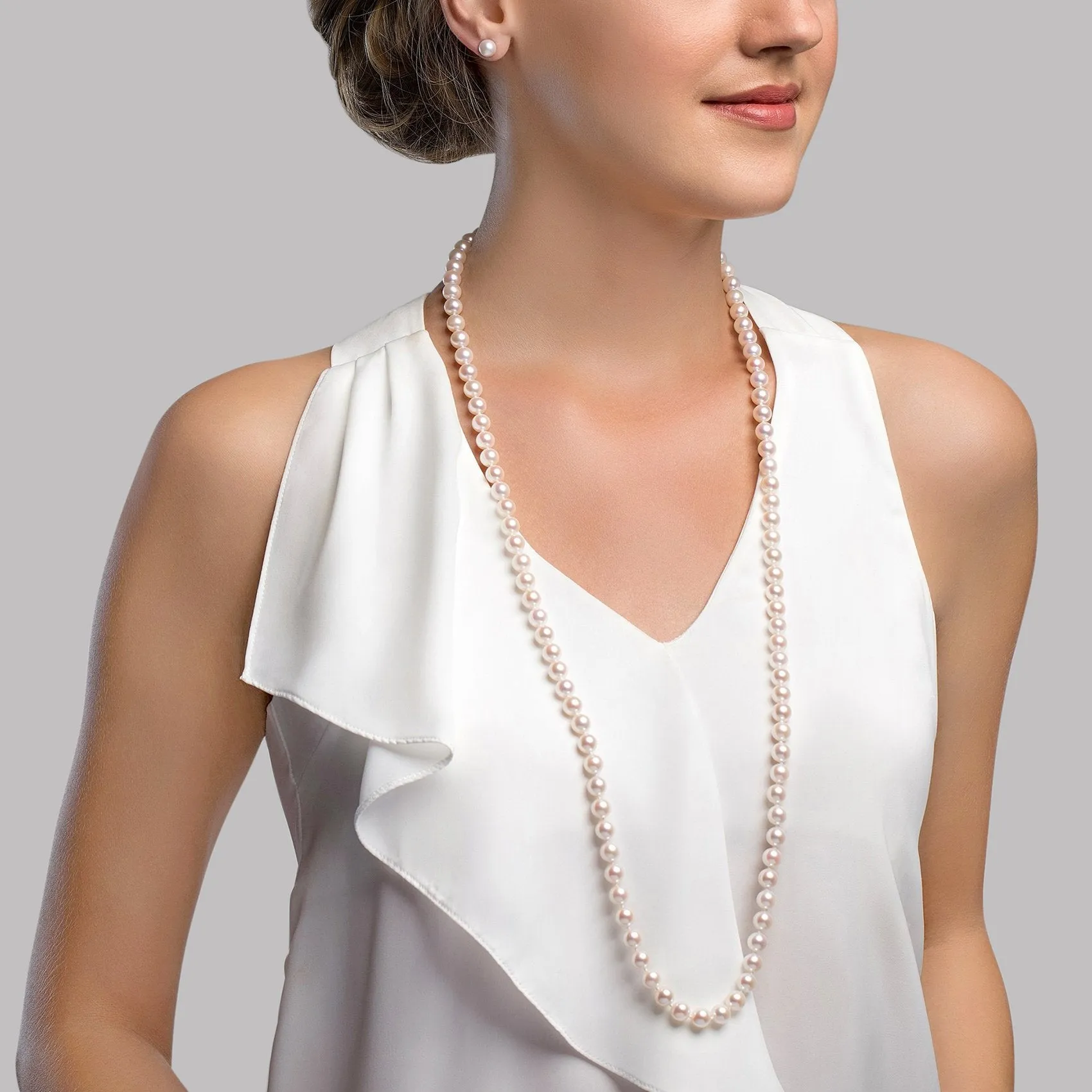 Opera Length Hanadama Akoya White Pearl Necklace