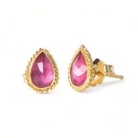 Pink Teardrop Tourmaline Stud Earrings