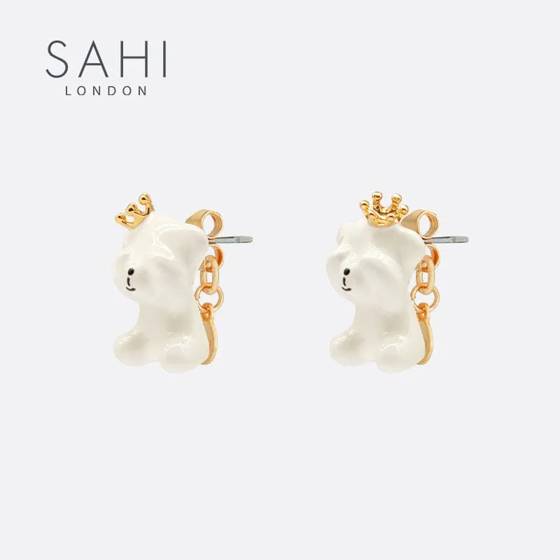 Sahi Gold Enameled Camellia Bear Stud Earrings