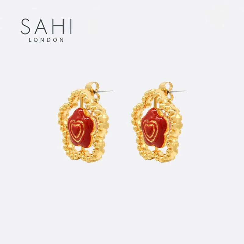 Sahi Little Red Flower Flip Stud Earring