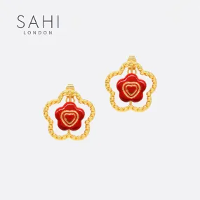 Sahi Little Red Flower Stud Earrings