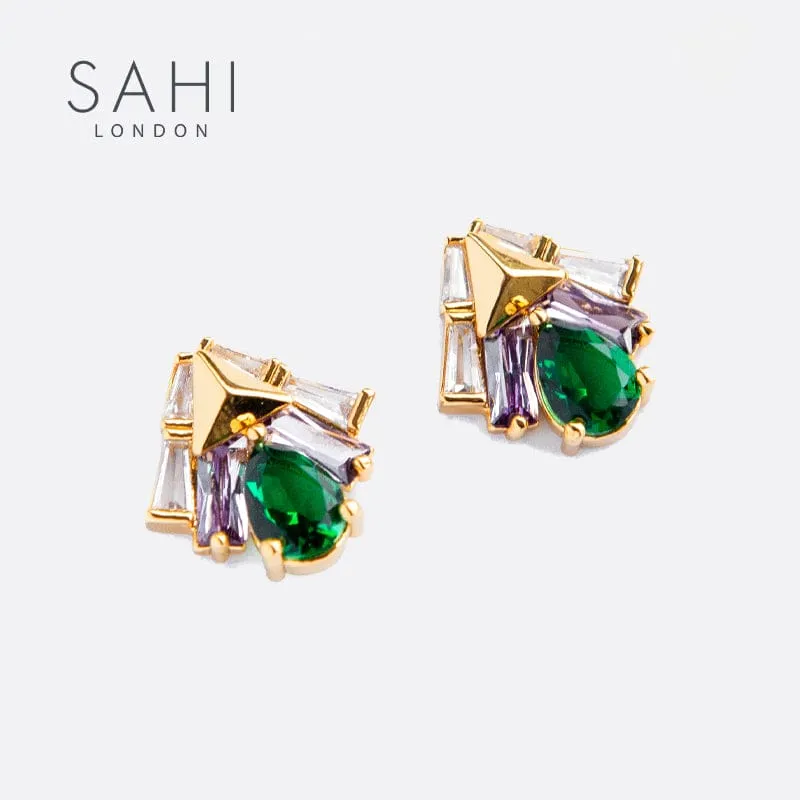 Sahi London Shine Green Zircon Crystal Stud Earring