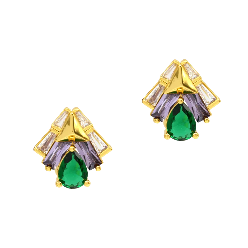 Sahi London Shine Green Zircon Crystal Stud Earring