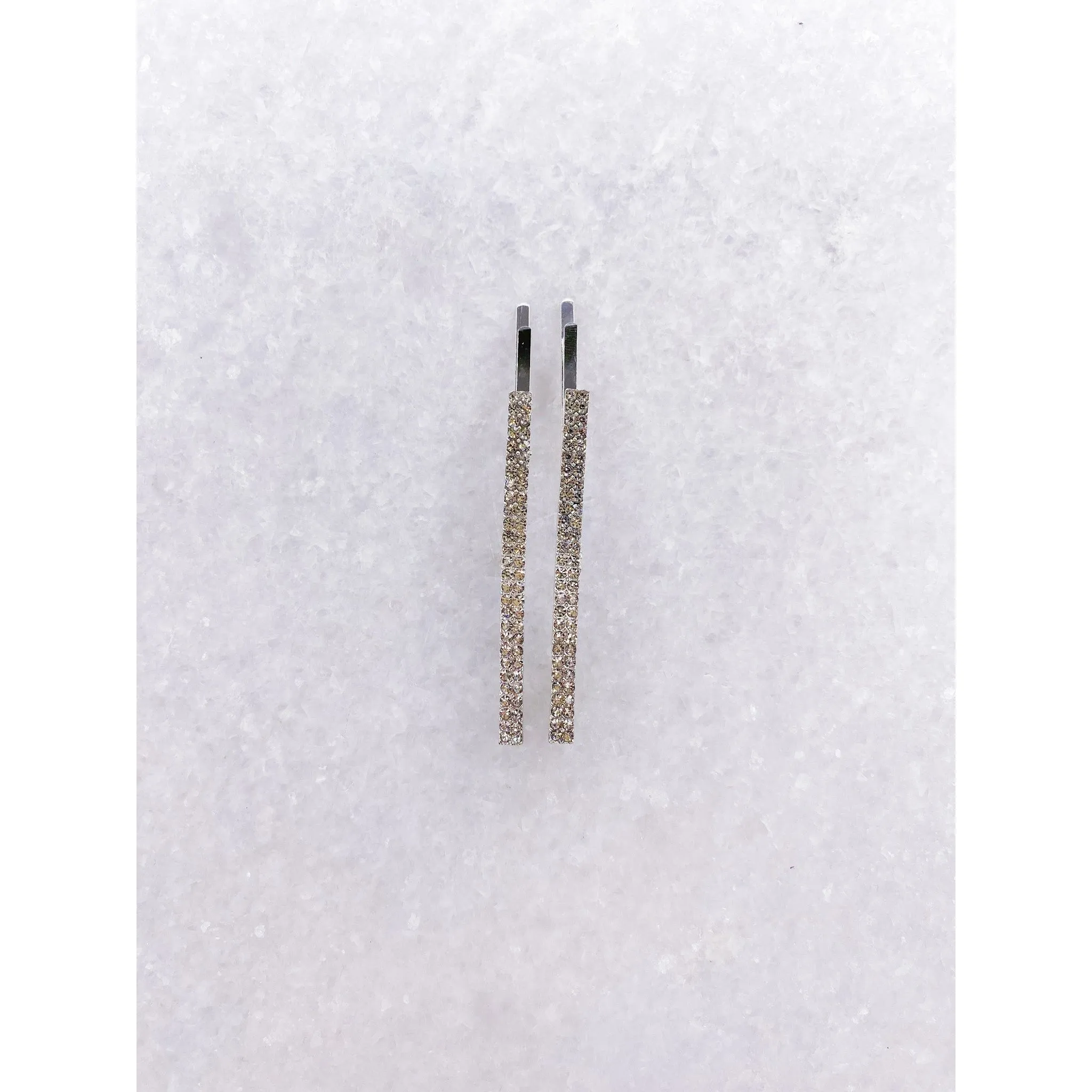 Set of Straight Rhinestone Hair Pins - Silver