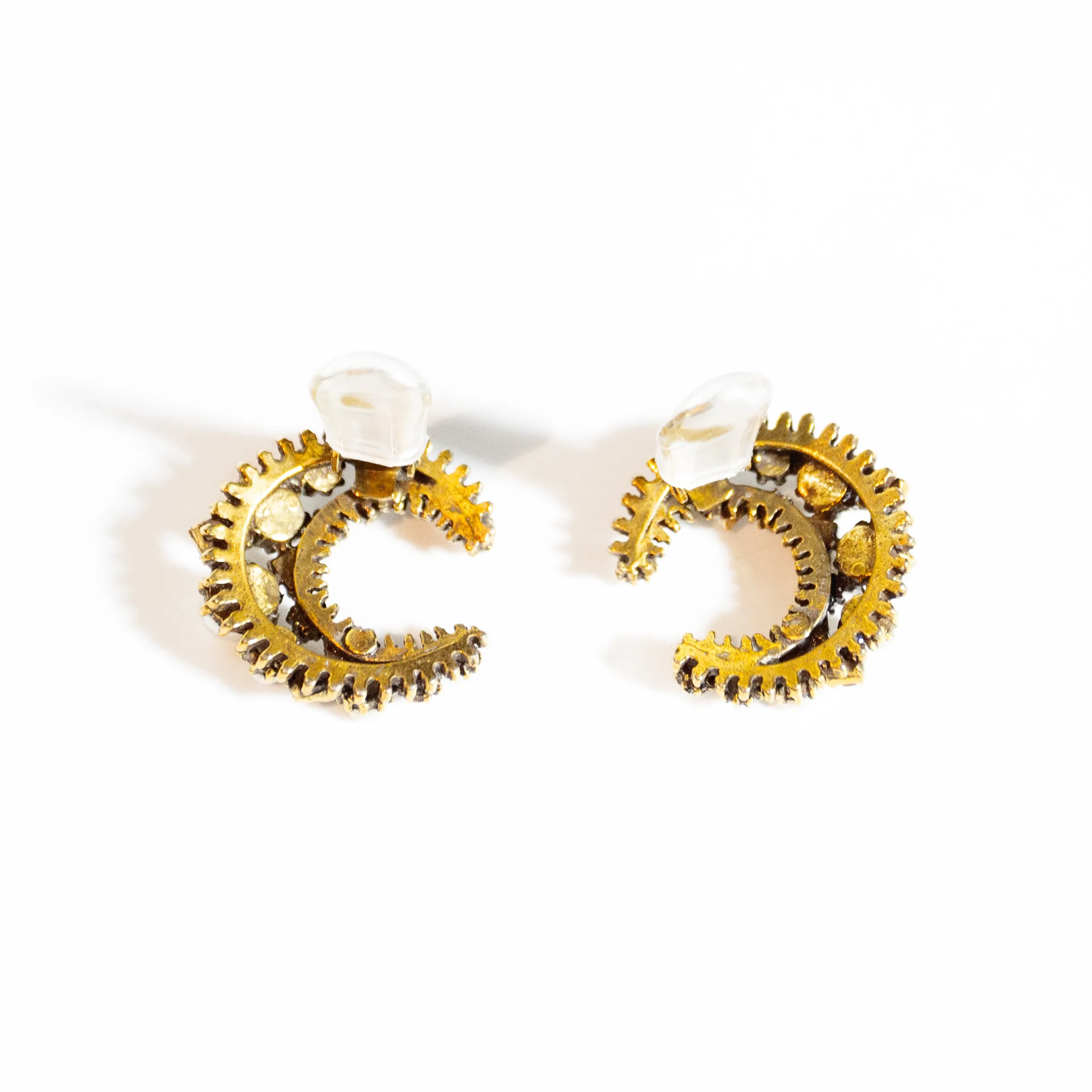 Vintage Gold-Tone and Crystal Crescent Moon Clip-On Costume Earrings