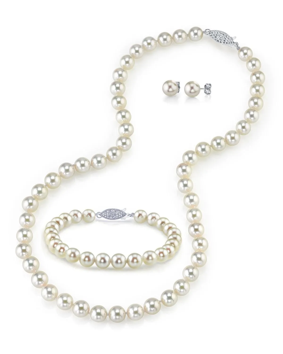 White Japanese Akoya 3-Piece Pearl Jewelry Set, 8.0-8.5mm