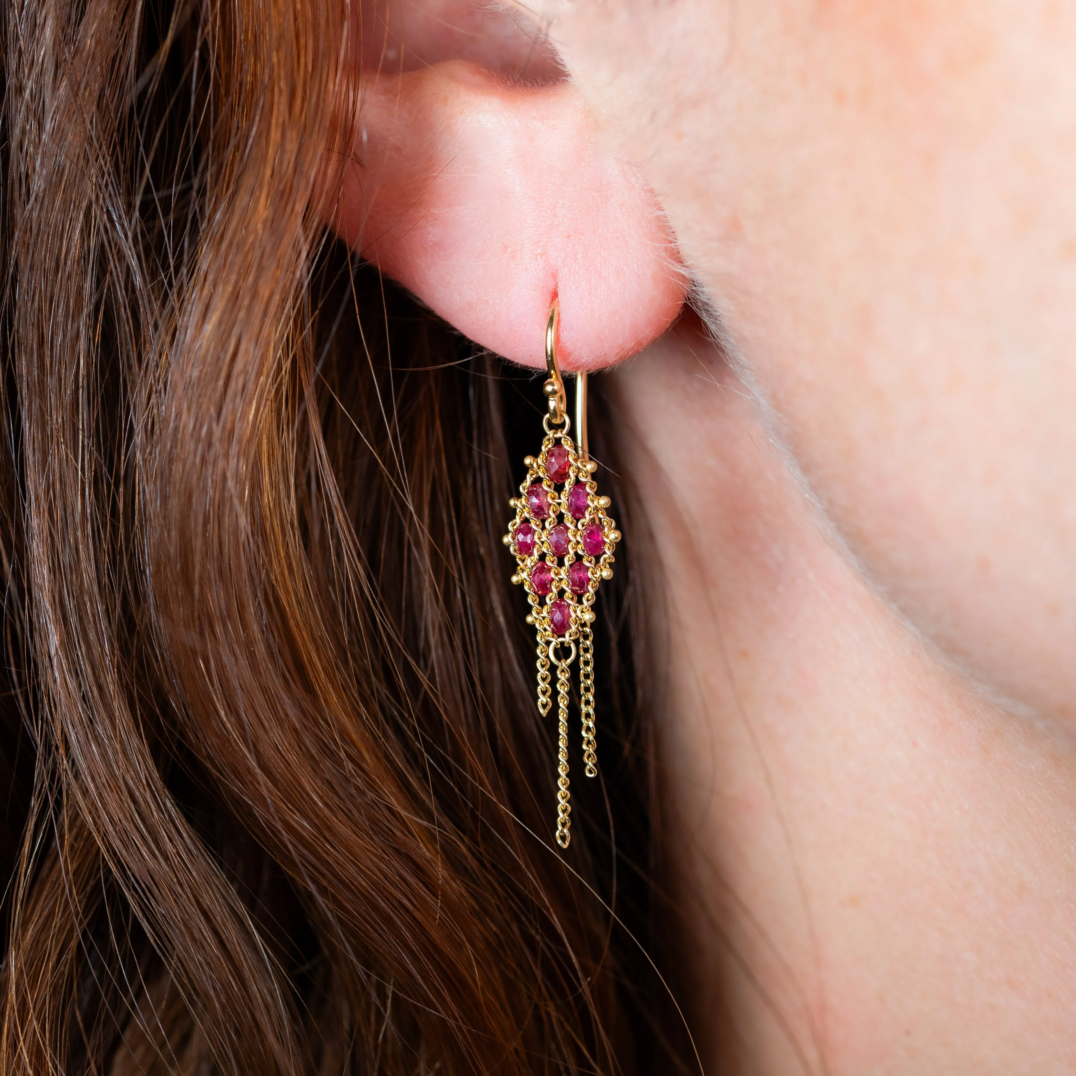 Woven Lattice Earrings in Ruby